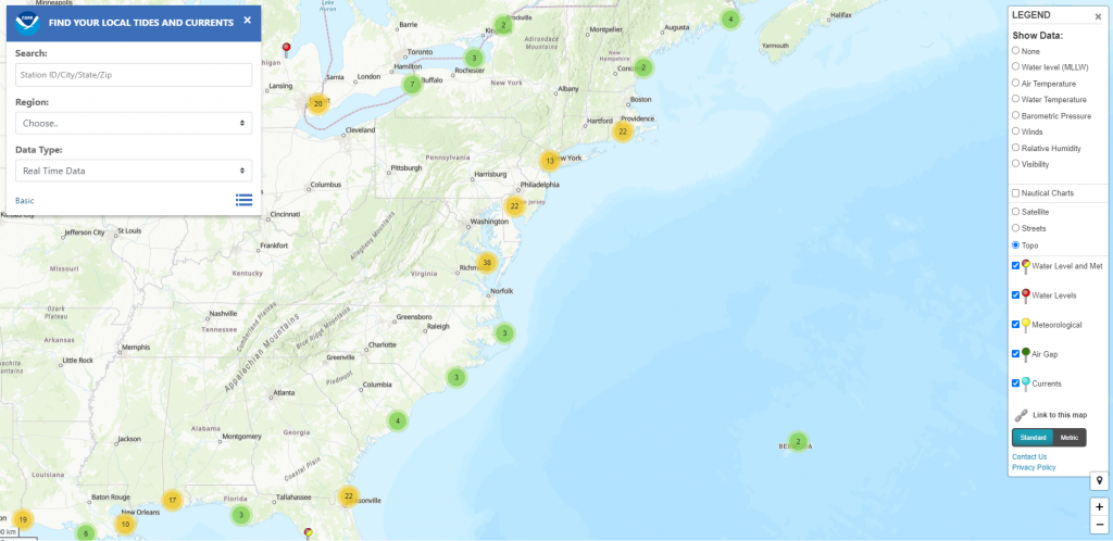 NOAA Tides and Currents Station Map cluster 