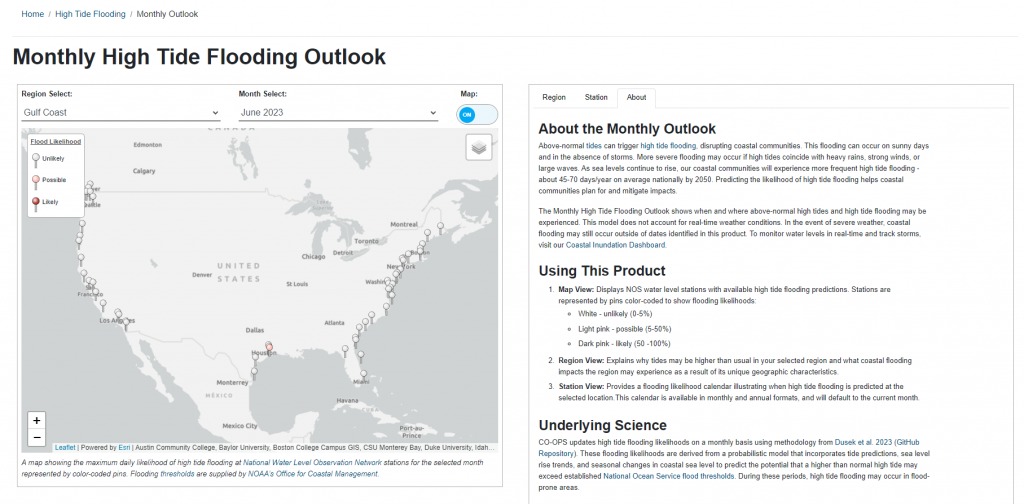 Monthly High Tide Flooding Outlook landing page
